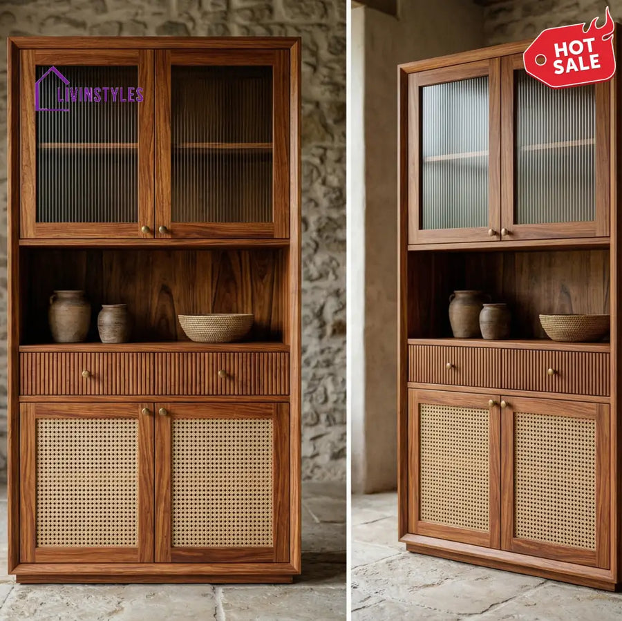 Hugo Classic Kitchen Cabinet with Glass (Honey Finish)