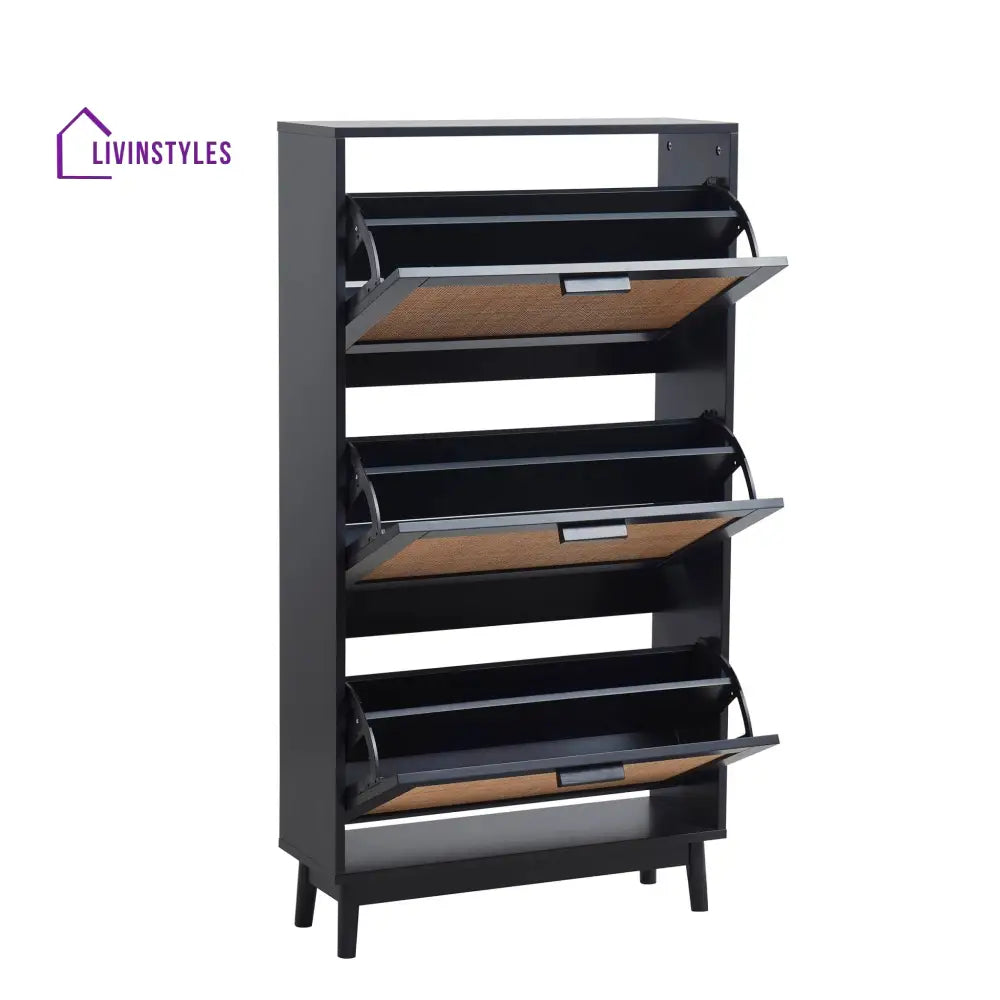 Hugo Mango Wood Shoe Cabinet - Black - Storage Unit