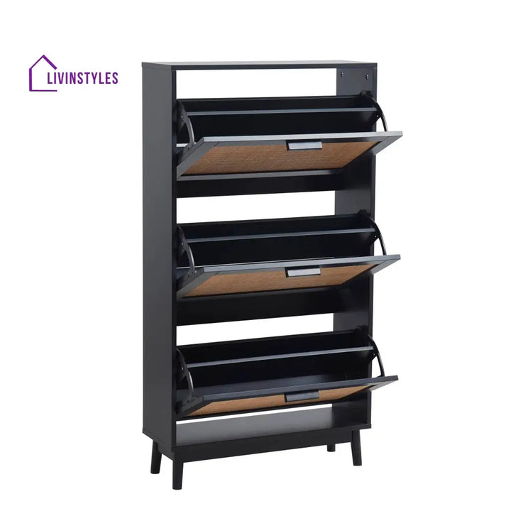 Hugo Mango Wood Shoe Cabinet - Black - Storage Unit