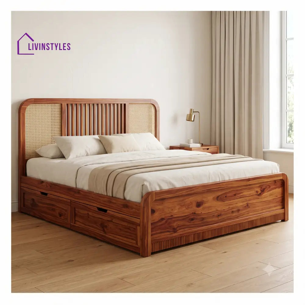 Hugo Premium Wooden Bed with Drawer Storage | King Size Bed & Queen Size Bed Online