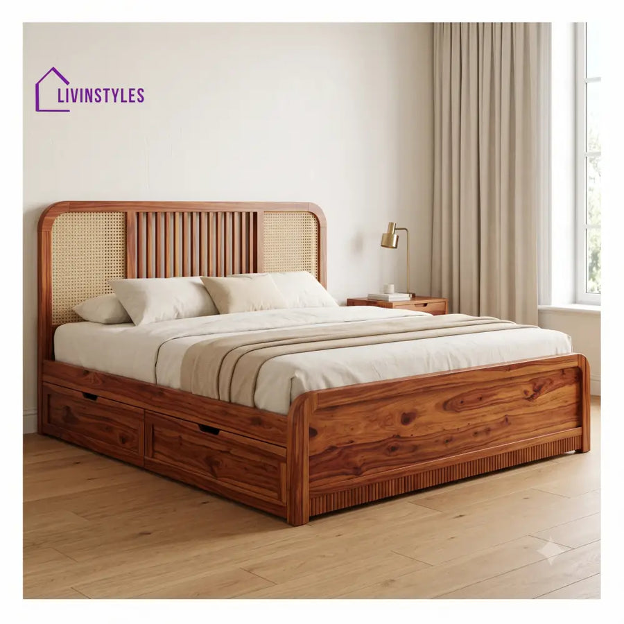 Hugo Premium Wooden Bed with Drawer Storage | King Size Bed & Queen Size Bed Online