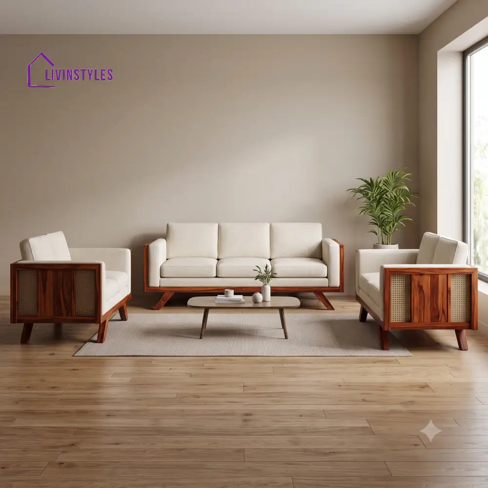 Hugo Premium Wooden Sofa Set for Living Room | 3 + 1 + 1 Seater Sheesham Wood Sofa Set