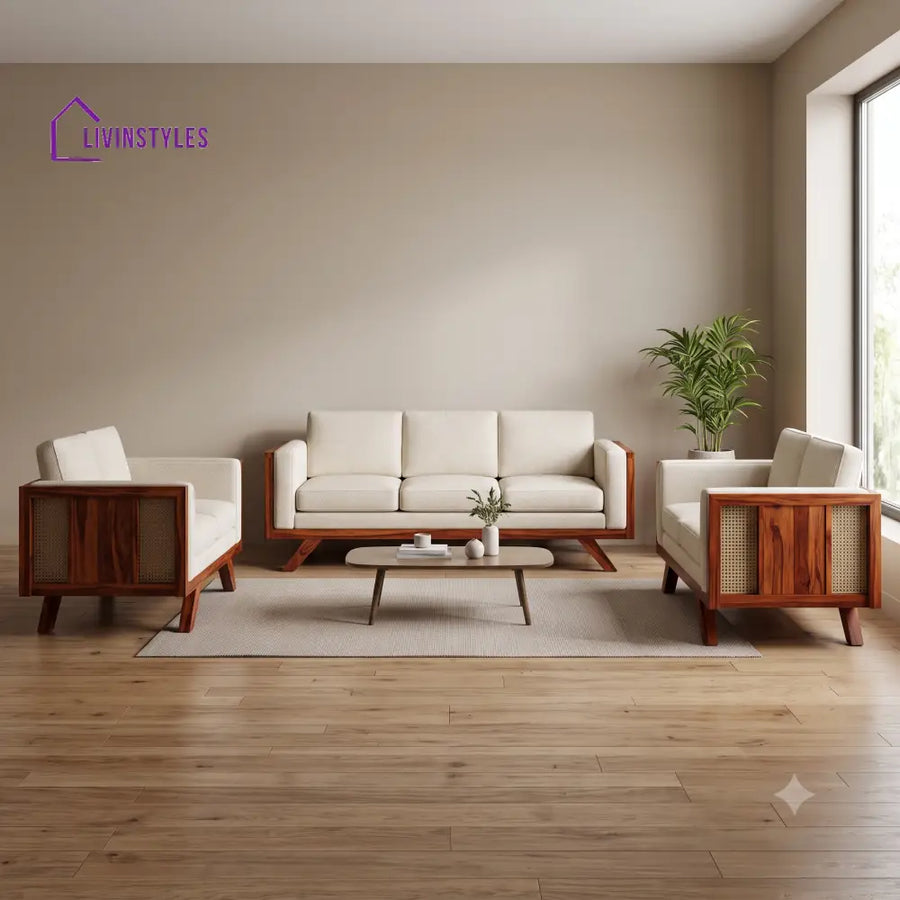 Hugo Premium Wooden Sofa Set for Living Room | 3 + 1 + 1 Seater Sheesham Wood Sofa Set
