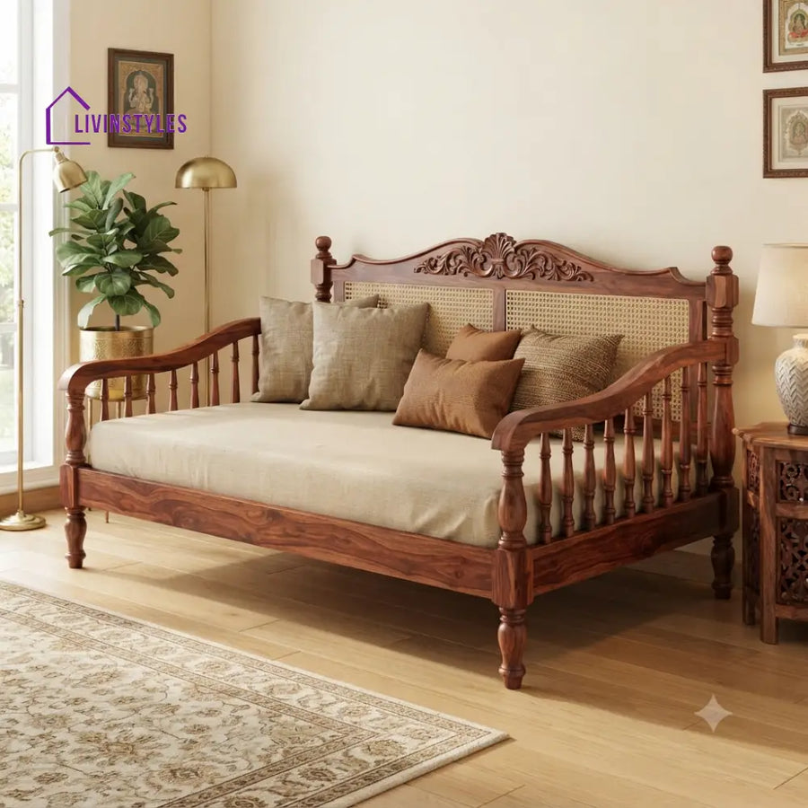 Hugo Wooden Divan Bed for Living Room | Solid Sheesham Wood