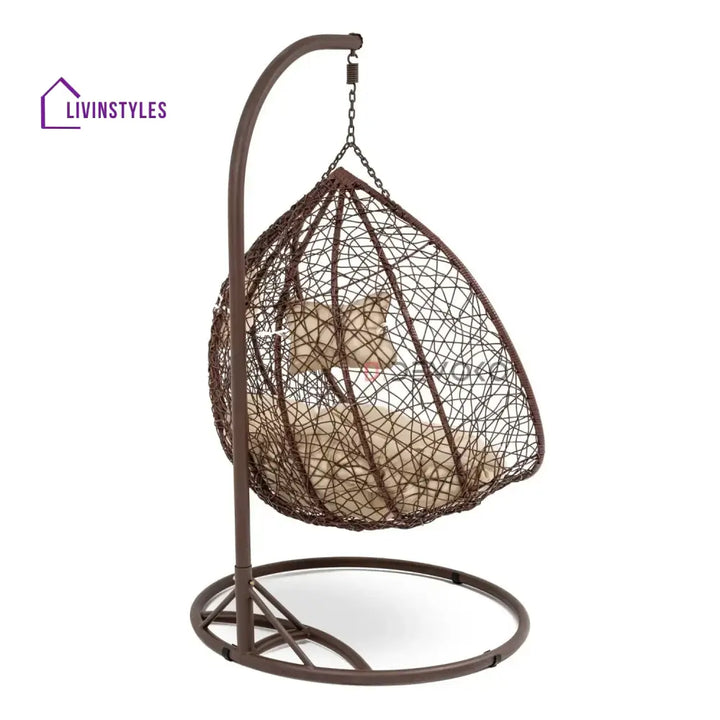 Hui Double Seater Rattan & Wicker Swing (Brown & Cream) - Swing