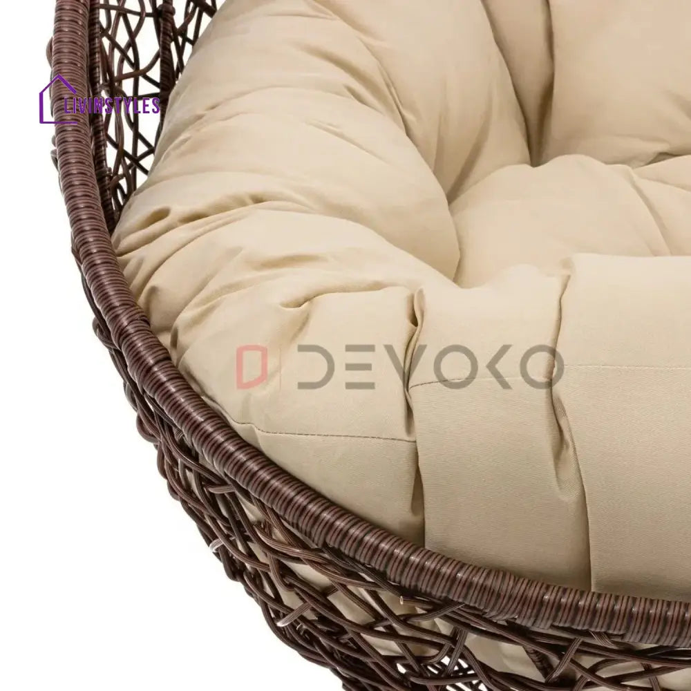 Hui Double Seater Rattan & Wicker Swing (Brown & Cream) - Swing