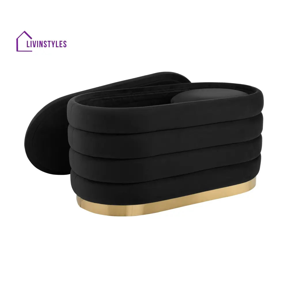 Humberto Panelled Ottoman and Stool Set - Black End of Bed Ottomans