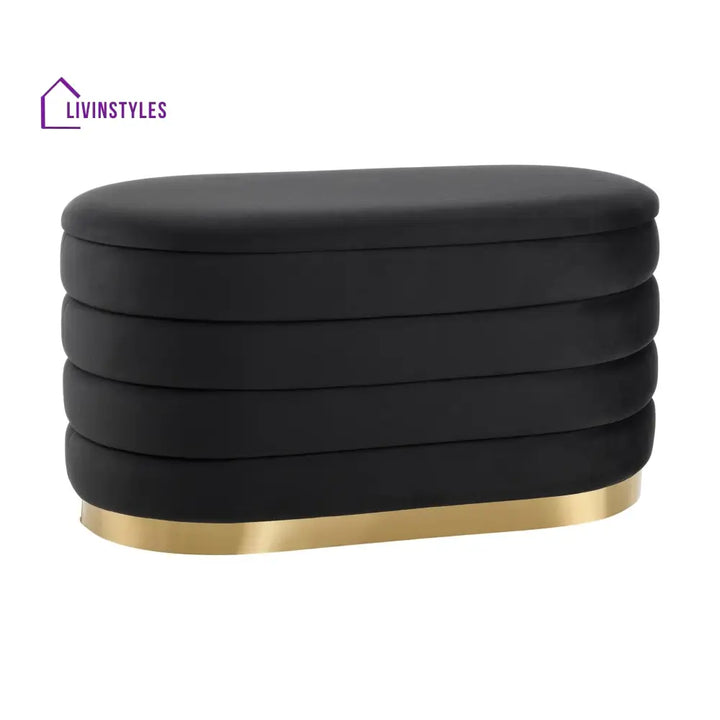 Humberto Panelled Ottoman and Stool Set - Black End of Bed Ottomans
