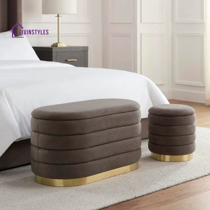 Humberto Panelled Ottoman and Stool Set - Brown End of Bed Ottomans