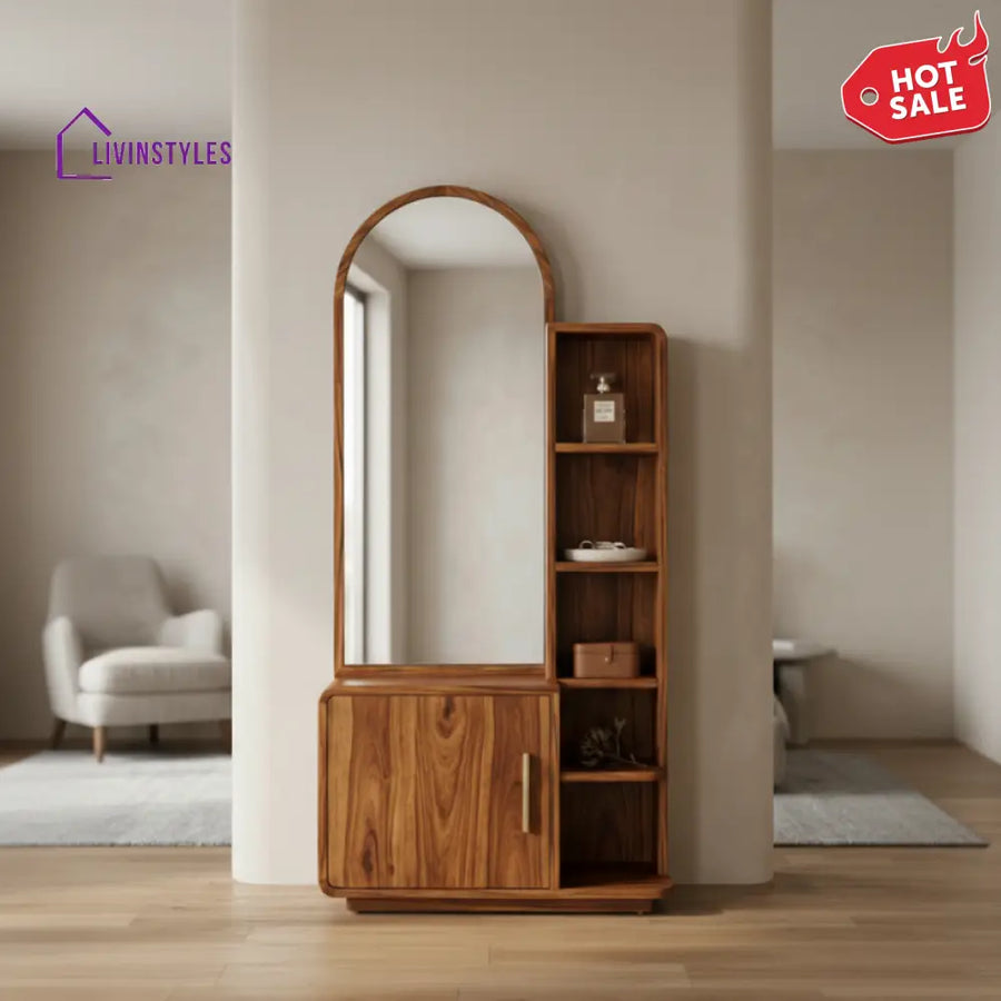 Hunter Sheesham Wood Dressing Table with Mirror and Storage (Honey Finish)