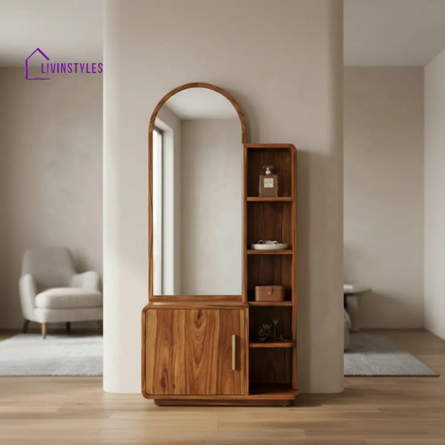 Hunter Sheesham Wood Dressing Table with Mirror and Storage (Honey Finish)