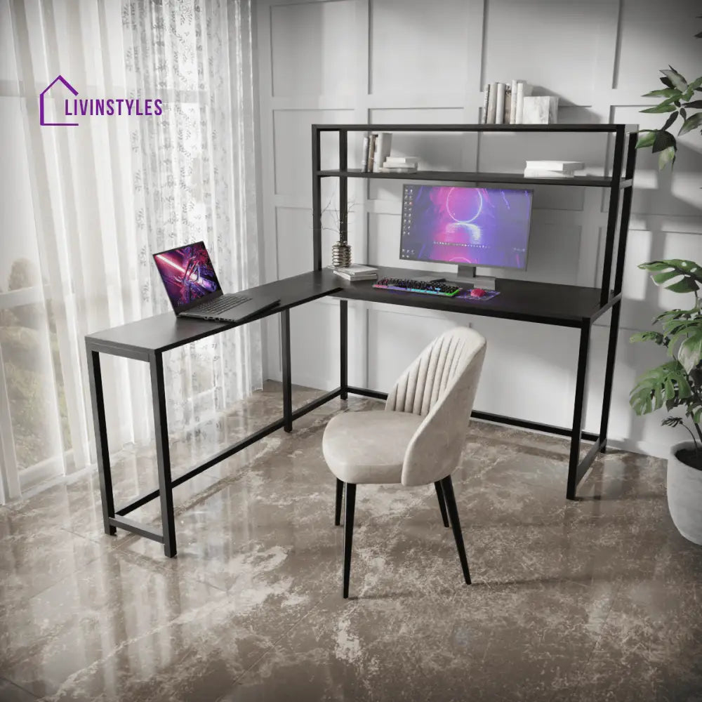 Hutch Corner Desk With Open Storage Design - Brown - Workstations & Cubicles