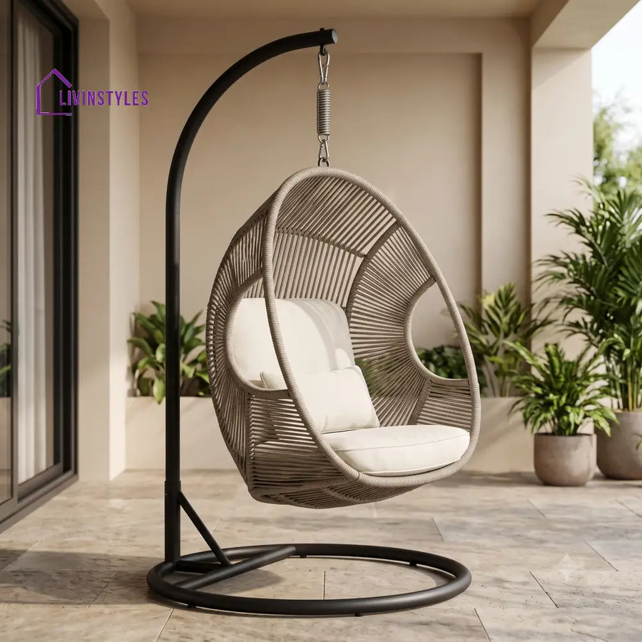 Hyacinthe Metal Frame Swing Chair With Stand Rope Woven Single Seater