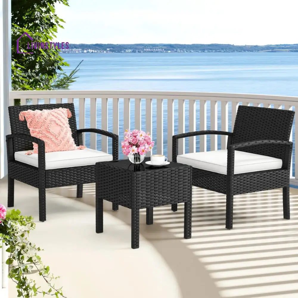 Ignacio Outdoor Patio Seating Set 2 Chairs and 1 Table Set - Black - Coffee Table Sets