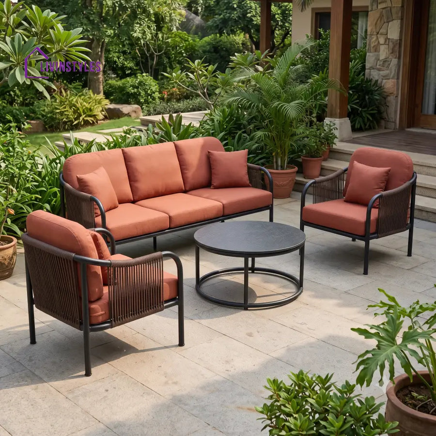 Ignacy Premium MS Frame with Powder Coated Outdoor Sofa Set with Weather Proof Fabric