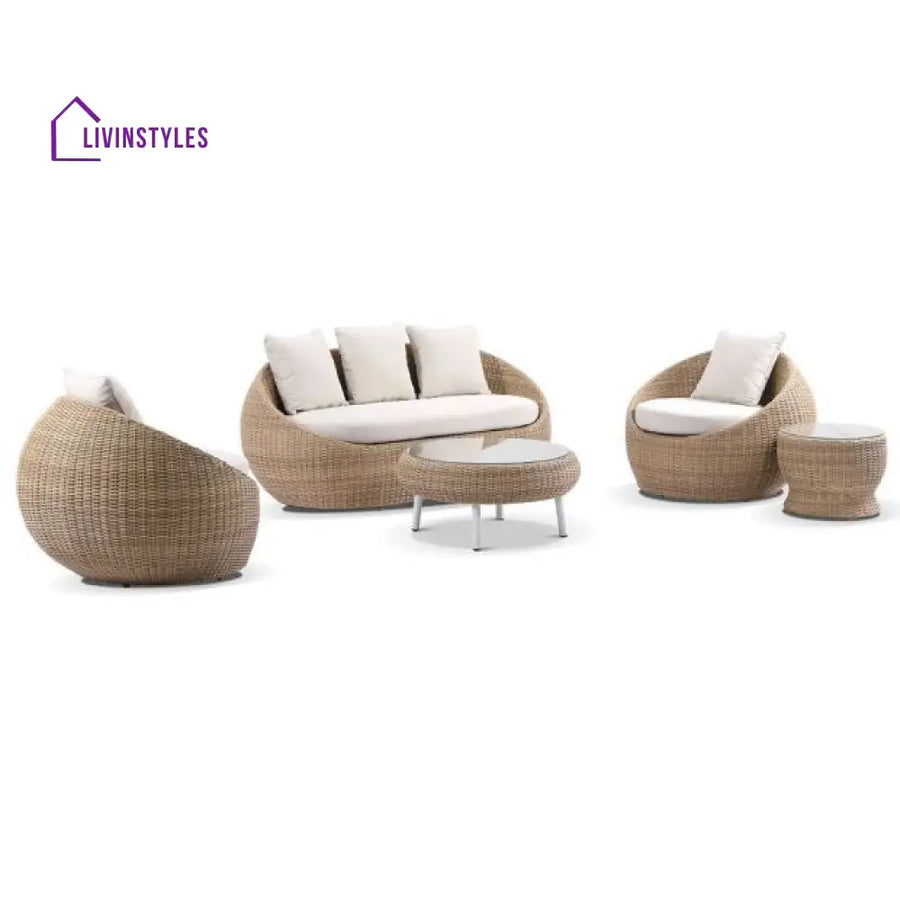 Ignazio Outdoor Sofa Set 3 Seater 2 Single seater 1 Side table and 1 Center Table - Brown - Sofa Sets