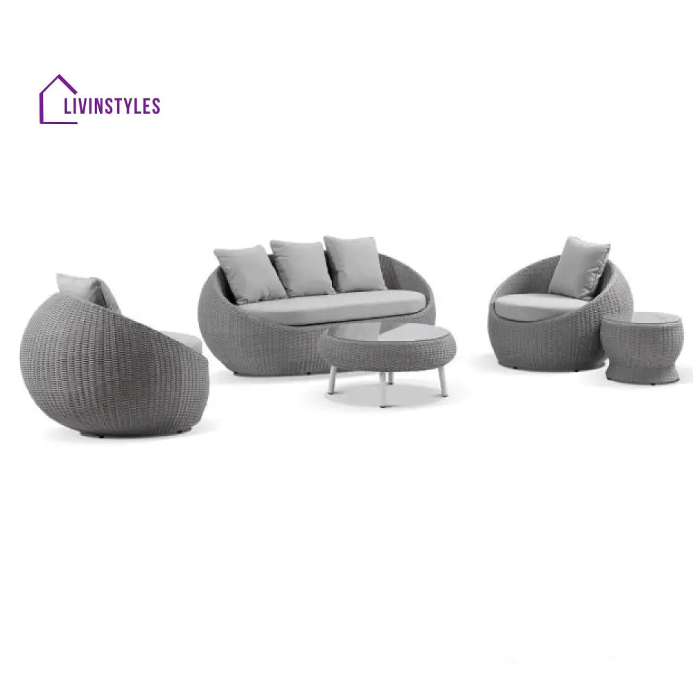 Ignazio Outdoor Sofa Set 3 Seater 2 Single seater 1 Side table and 1 Center Table - Grey - Sofa Sets