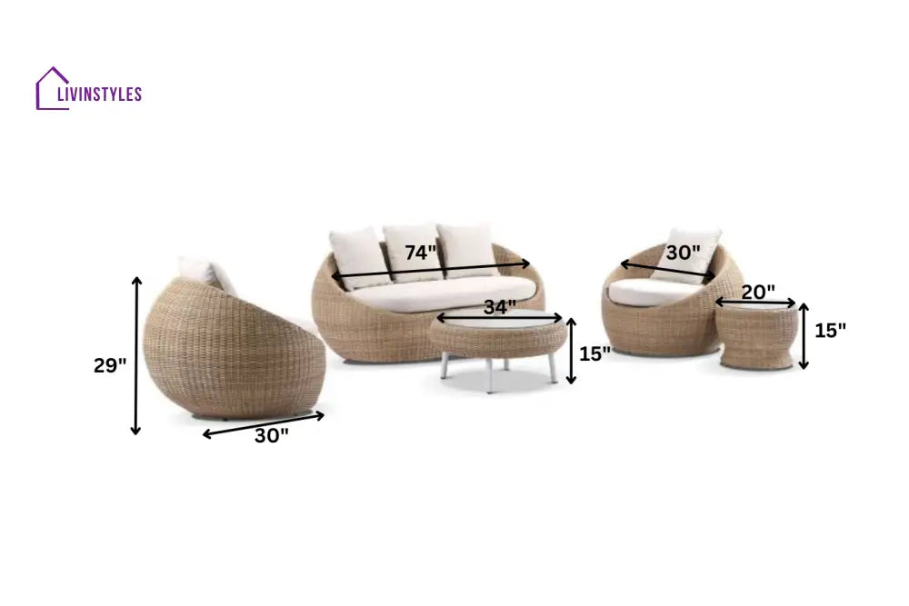 Ignazio Outdoor Sofa Set 3 Seater 2 Single seater 1 Side table and 1 Center Table - Sofa Sets