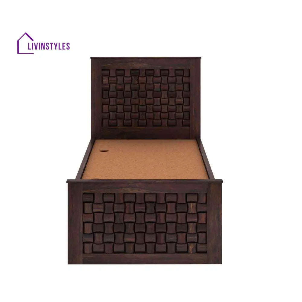 Iliana Solid Sheesham Wood Single Bed With Box Storage (Walnut Finish) Bed