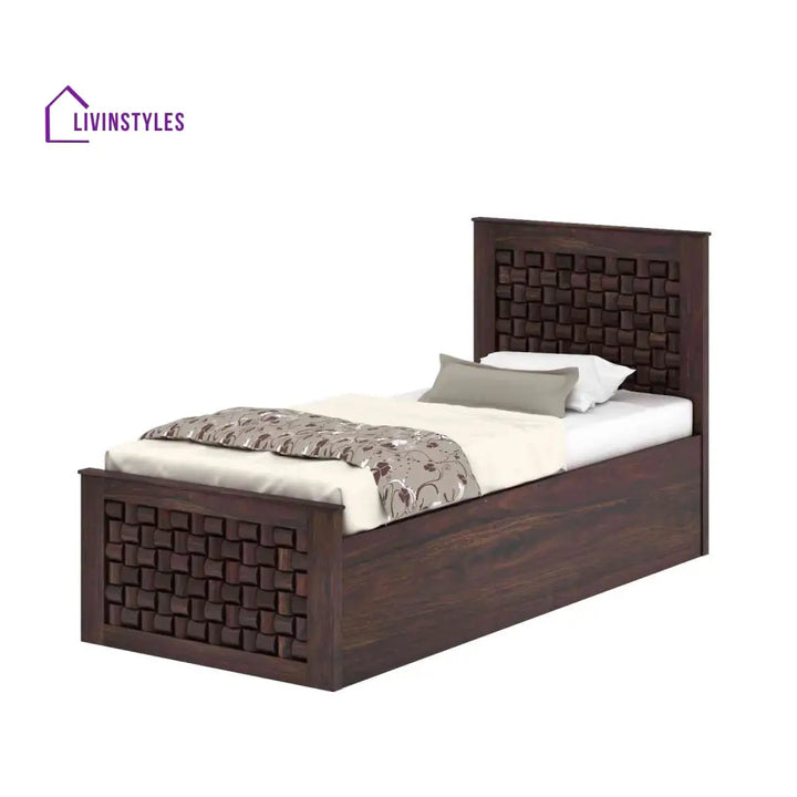 Iliana Solid Sheesham Wood Single Bed With Box Storage (Walnut Finish) Bed