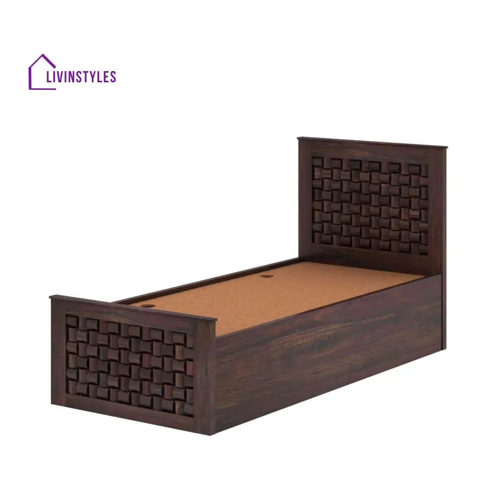 Iliana Solid Sheesham Wood Single Bed With Box Storage (Walnut Finish) Bed