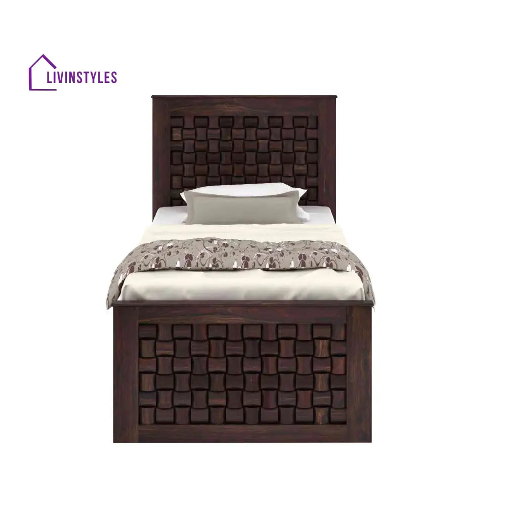 Iliana Solid Sheesham Wood Single Bed With Box Storage (Walnut Finish) Bed