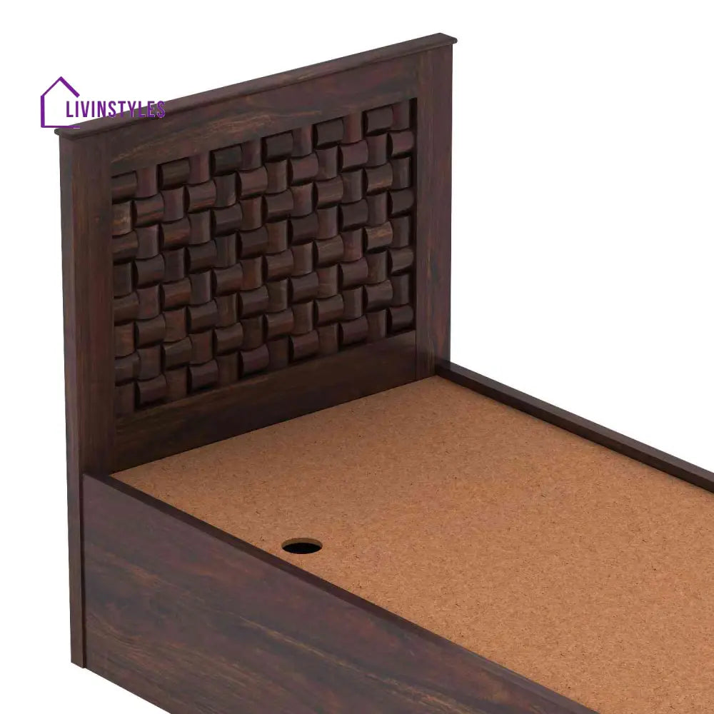 Iliana Solid Sheesham Wood Single Bed With Box Storage (Walnut Finish) Bed