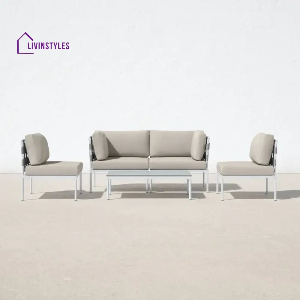 Ilin Outdoor Garden Balcony Sofa Set 2 Seater 2 Single seater and 1 Center Table Set Braid & Rope - Beige - Sofa Sets