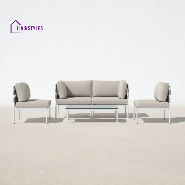 Ilin Outdoor Garden Balcony Sofa Set 2 Seater 2 Single seater and 1 Center Table Set Braid & Rope - Beige - Sofa Sets