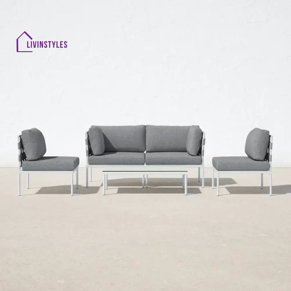 Ilin Outdoor Garden Balcony Sofa Set 2 Seater 2 Single seater and 1 Center Table Set Braid & Rope - Grey - Sofa Sets
