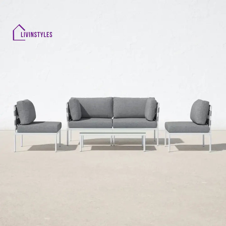 Ilin Outdoor Garden Balcony Sofa Set 2 Seater 2 Single seater and 1 Center Table Set Braid & Rope - Grey - Sofa Sets