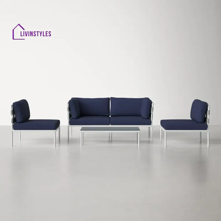 Ilin Outdoor Garden Balcony Sofa Set 2 Seater 2 Single seater and 1 Center Table Set Braid & Rope - Navy Blue - Sofa