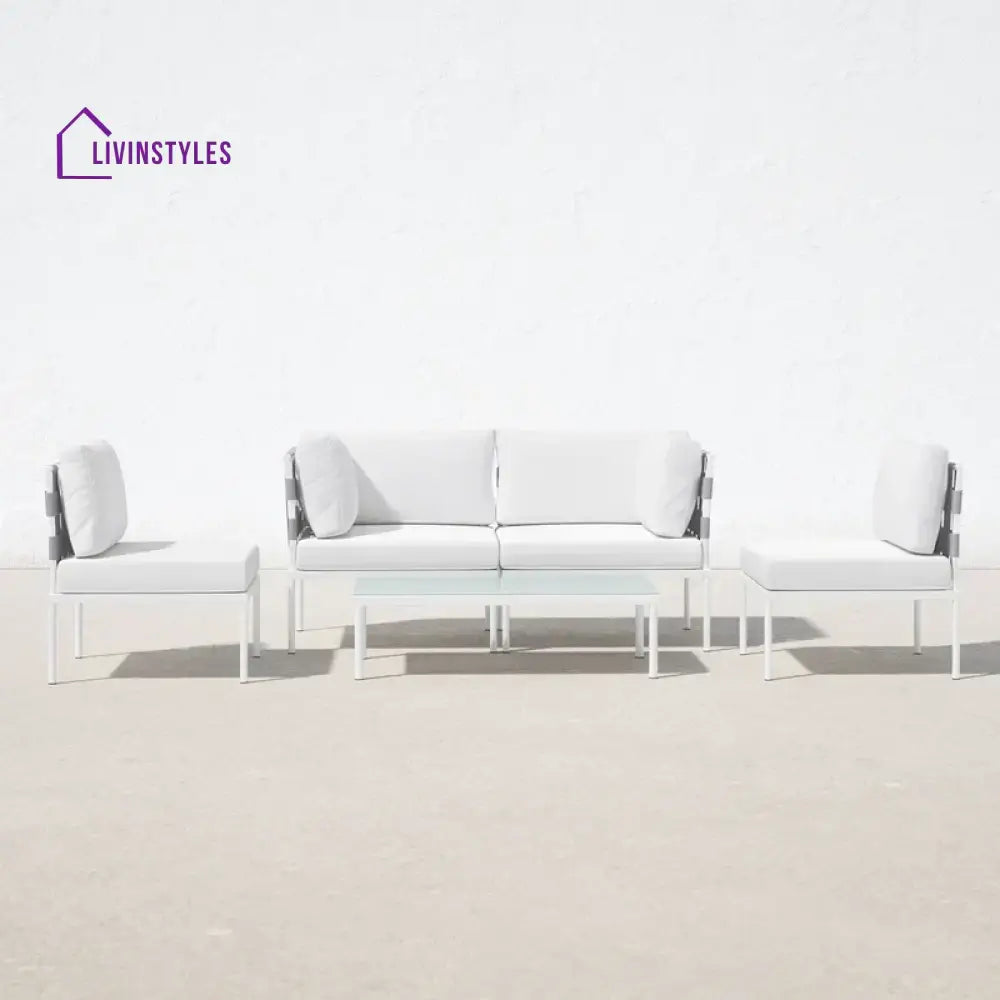 Ilin Outdoor Garden Balcony Sofa Set 2 Seater 2 Single seater and 1 Center Table Set Braid & Rope - White - Sofa Sets
