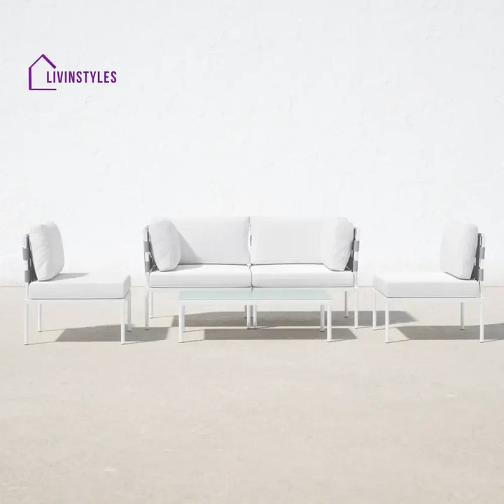 Ilin Outdoor Garden Balcony Sofa Set 2 Seater 2 Single seater and 1 Center Table Set Braid & Rope - White - Sofa Sets