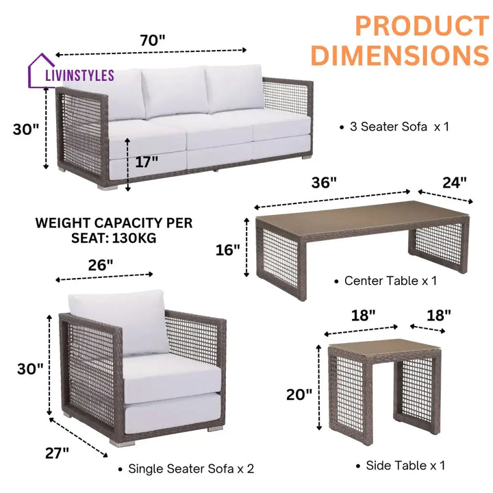 Ilsa Outdoor Rattan Wicker 5-Seater Sofa Set - Sofa Set