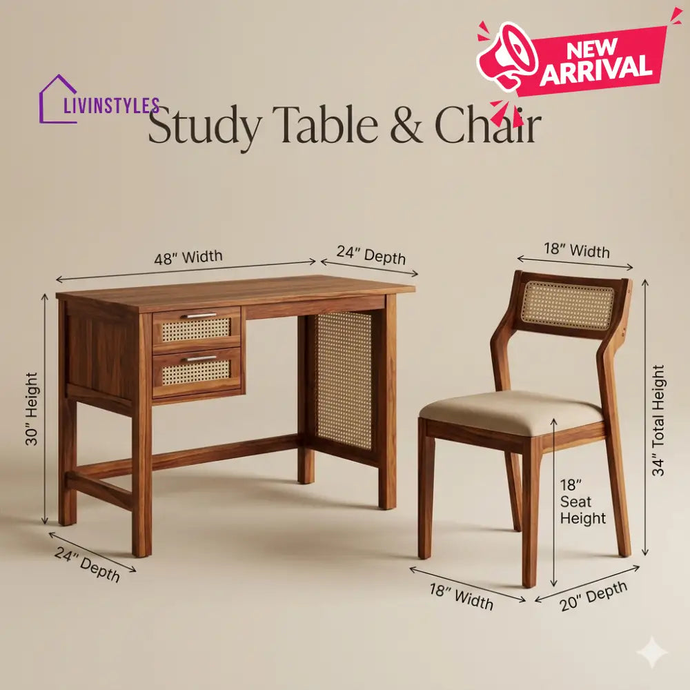 Ilya Sheesham Wood Study Table and Chair Set for Students | Kids | Adults