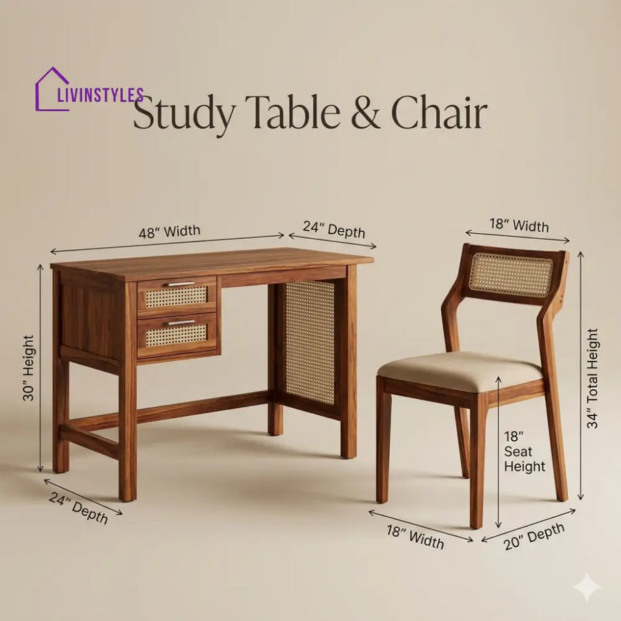 Ilya Sheesham Wood Study Table and Chair Set for Students | Kids | Adults