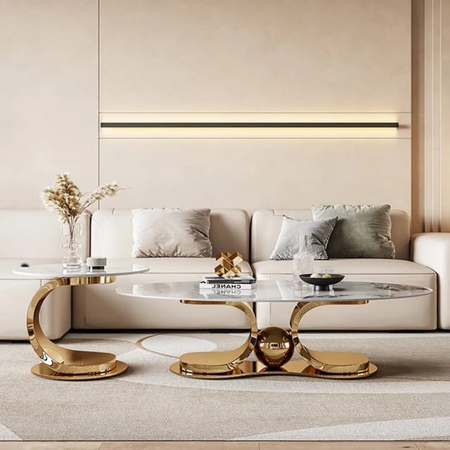 Radiant Marble Top Stainless Steel With Pvd Coated Coffee Table Set Tables