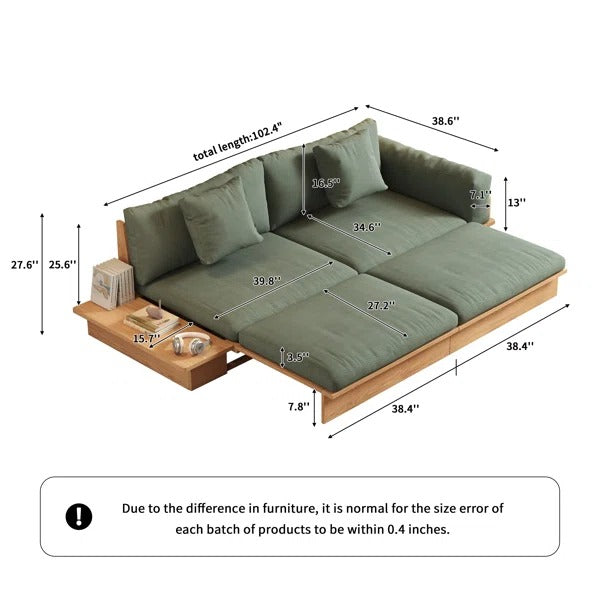 Lara Solid Wood Sofa Come Bed with Liftable Armrest Storage Box - SOFA BED