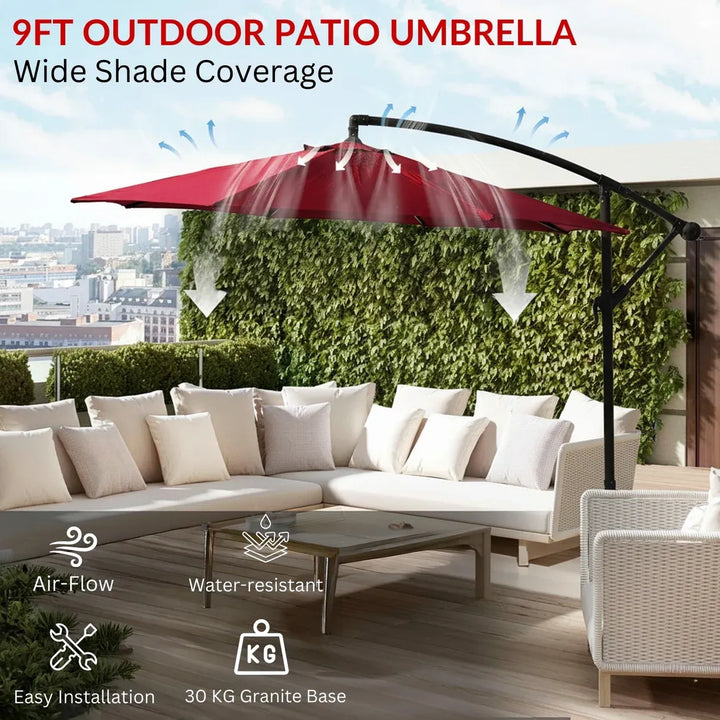 Aqua Luxury Side Pole Garden Umbrella With Stand (Round Mahroon) - Umbrella