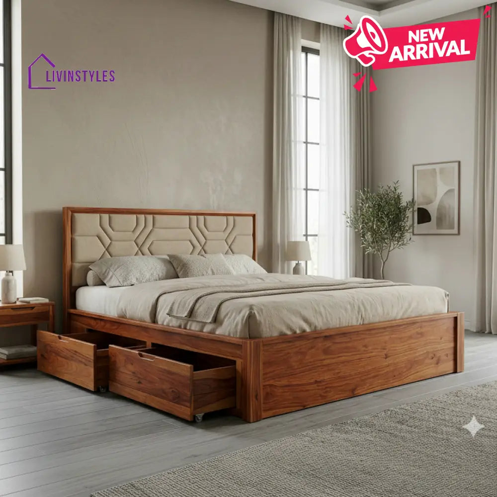 Imogen Premium Sheesham Wood Bed with Fabric Headboard