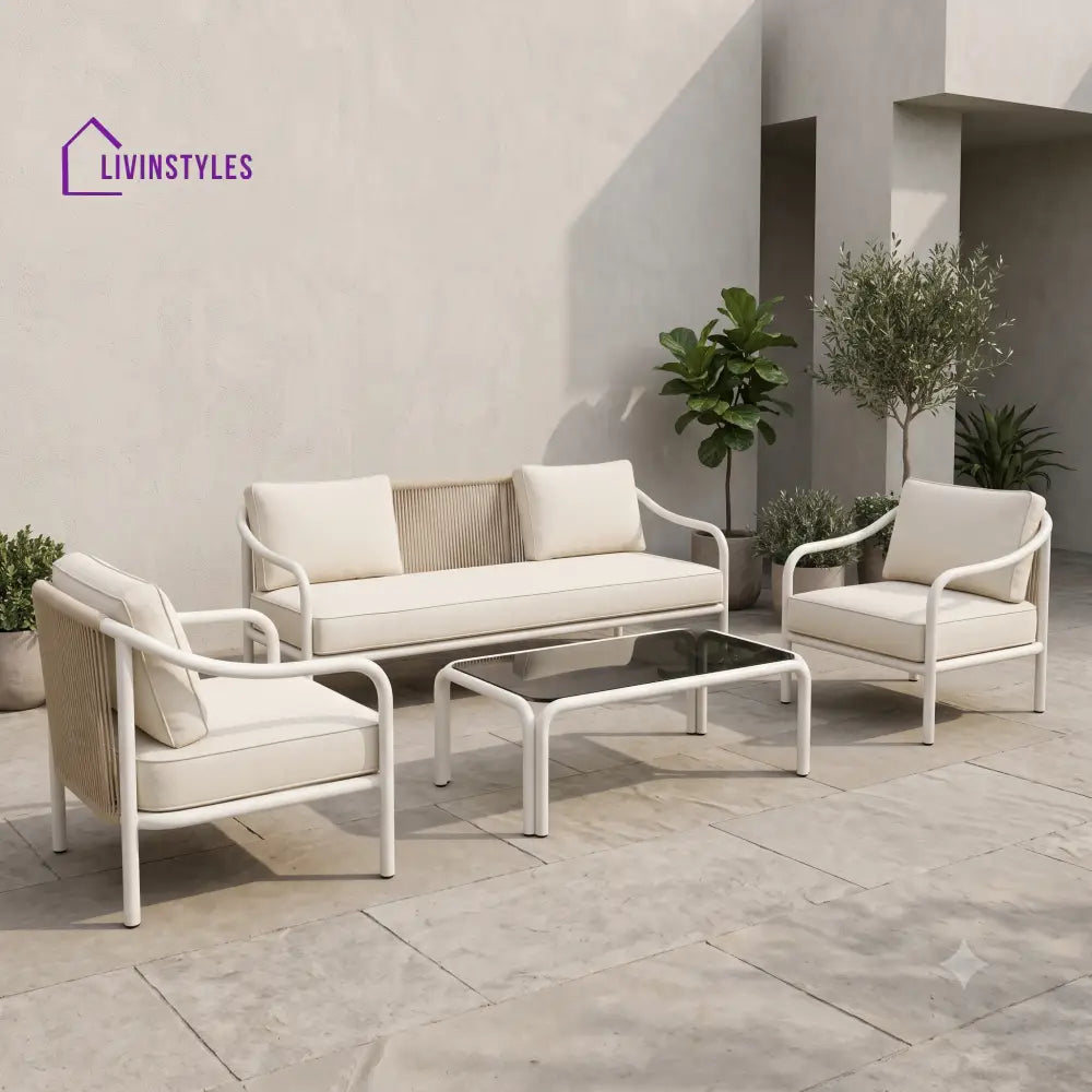 Inaya Metal Frame and Rope Weaving Outdoor Sofa Set 3 + 1 +1 and Coffee Table | Premium Uphostery