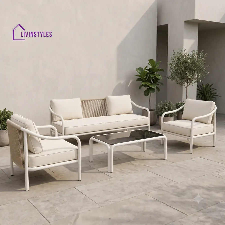 Inaya Metal Frame and Rope Weaving Outdoor Sofa Set 3 + 1 +1 and Coffee Table | Premium Uphostery