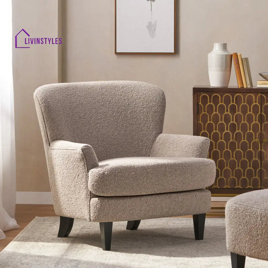 Inaya Solid Wood Frame and Fabric Arm Chair | Living Room Chair | Lounge Chair