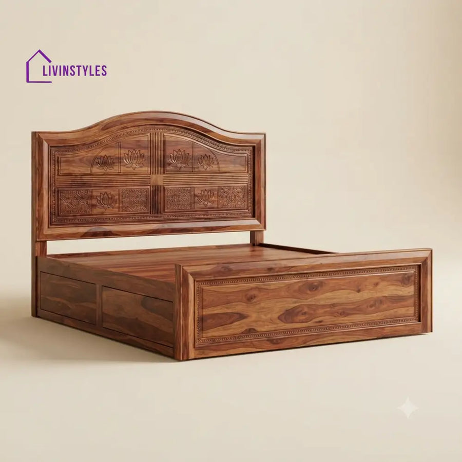 Inbavalli Sheesham Wood Bed With Box Storage | Wooden Bed