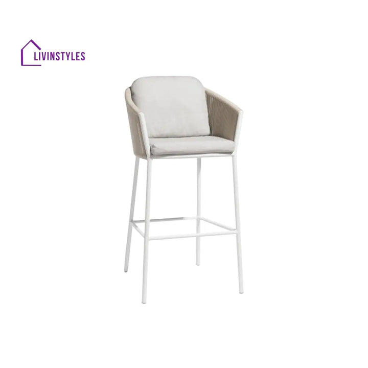 Ince Outdoor Patio Bar Chair 2 Chair For Balcony Braided & Rope - White + Ivory - Bar Sets
