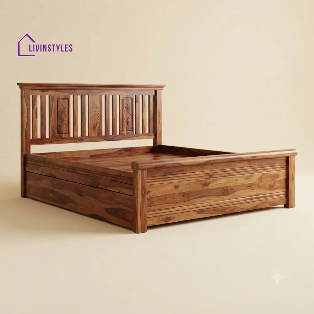 Indhu Sheesham Wood Bed With Box Storage | Wooden Bed