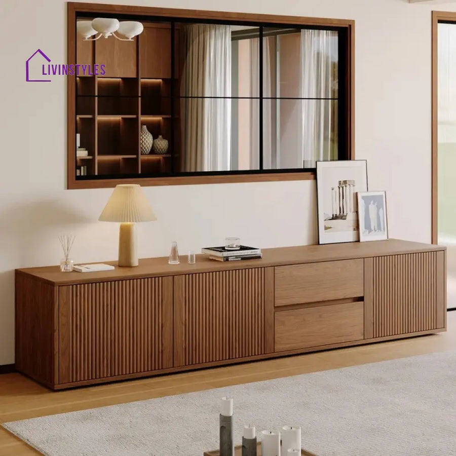 Indie Wooden Finish Tv Unit Stand for Living Room