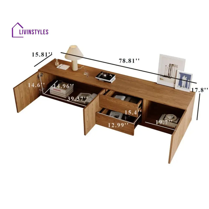 Indie Wooden Finish Tv Unit Stand for Living Room
