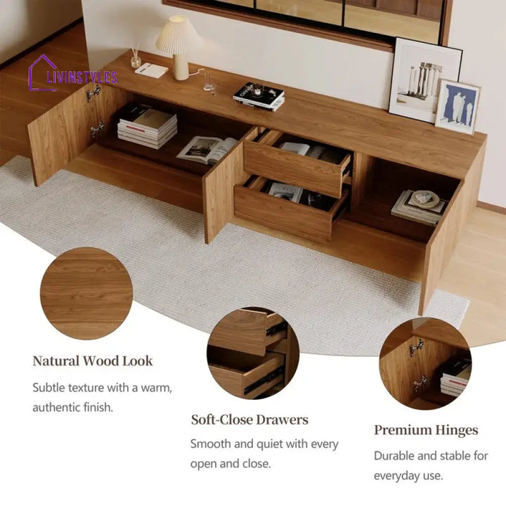 Indie Wooden Finish Tv Unit Stand for Living Room